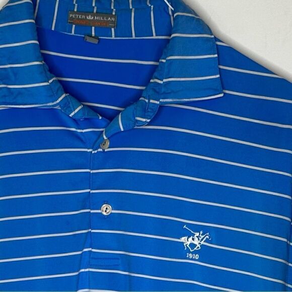 Peter Millar Deep Pacific Blue and White Striped Polo in Size Medium - Picture 4 of 7